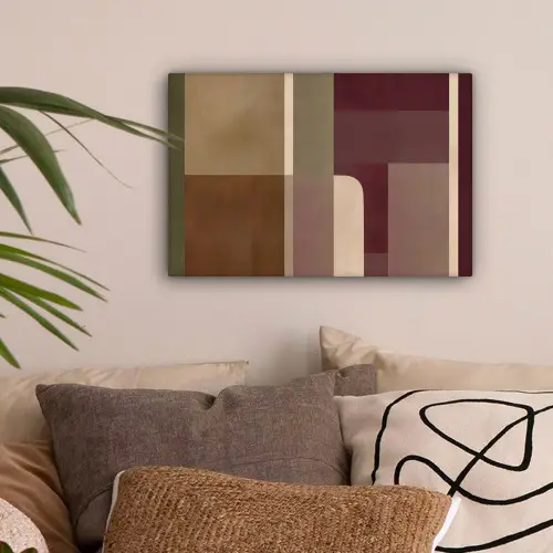 Vlakken - Abstract - Bordeaux - Lijnen canvas 2cm klein -sfeer1