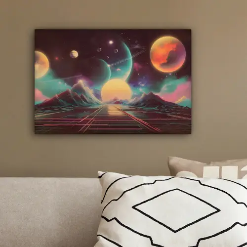 Planeten - Neon - Berglandschap - Zon canvas 2cm klein -sfeer3