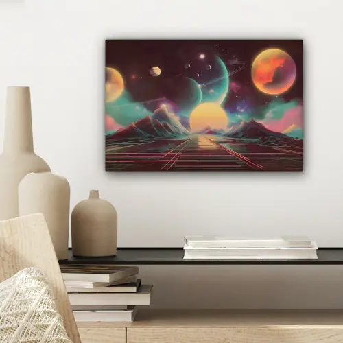 Planeten - Neon - Berglandschap - Zon canvas 2cm klein -sfeer6