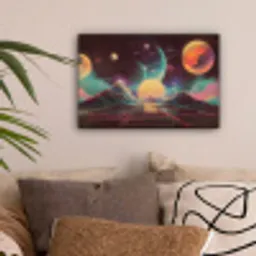 Planeten - Neon - Berglandschap - Zon canvas 2cm klein -sfeer1