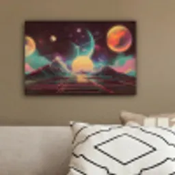 Planeten - Neon - Berglandschap - Zon canvas 2cm klein -sfeer3