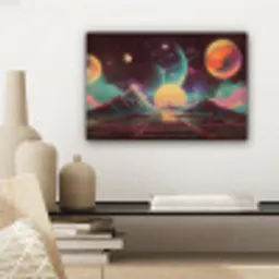 Planeten - Neon - Berglandschap - Zon canvas 2cm klein -sfeer6
