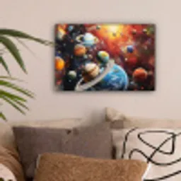 Planeten - Heelal - Neon - Ruimte canvas 2cm klein -sfeer1