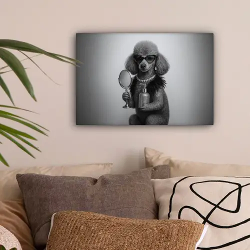 Poedel - Spiegel - Zwart - Wit canvas 2cm klein -sfeer1