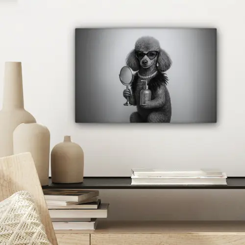 Poedel - Spiegel - Zwart - Wit canvas 2cm klein -sfeer6