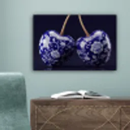 Porselein- Kersen - Delfts - Blauw canvas 2cm klein -sfeer4