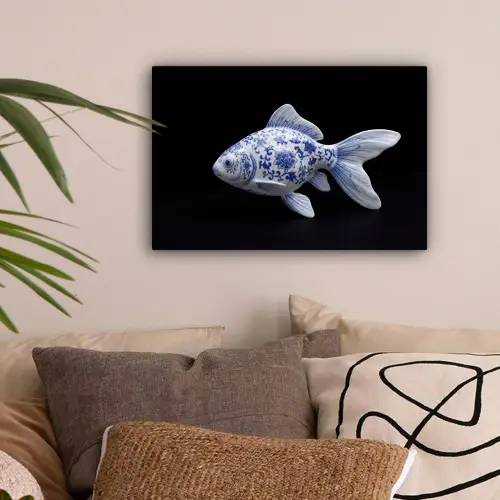 Porselein - Goudvis - Delfts - Blauw canvas 2cm klein -sfeer1