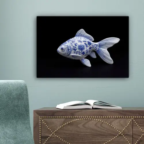 Porselein - Goudvis - Delfts - Blauw canvas 2cm klein -sfeer4