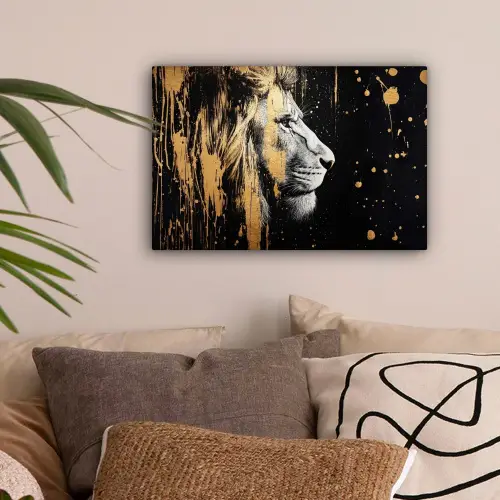 Portret - Leeuw - Abstract - Goud canvas 2cm klein -sfeer1