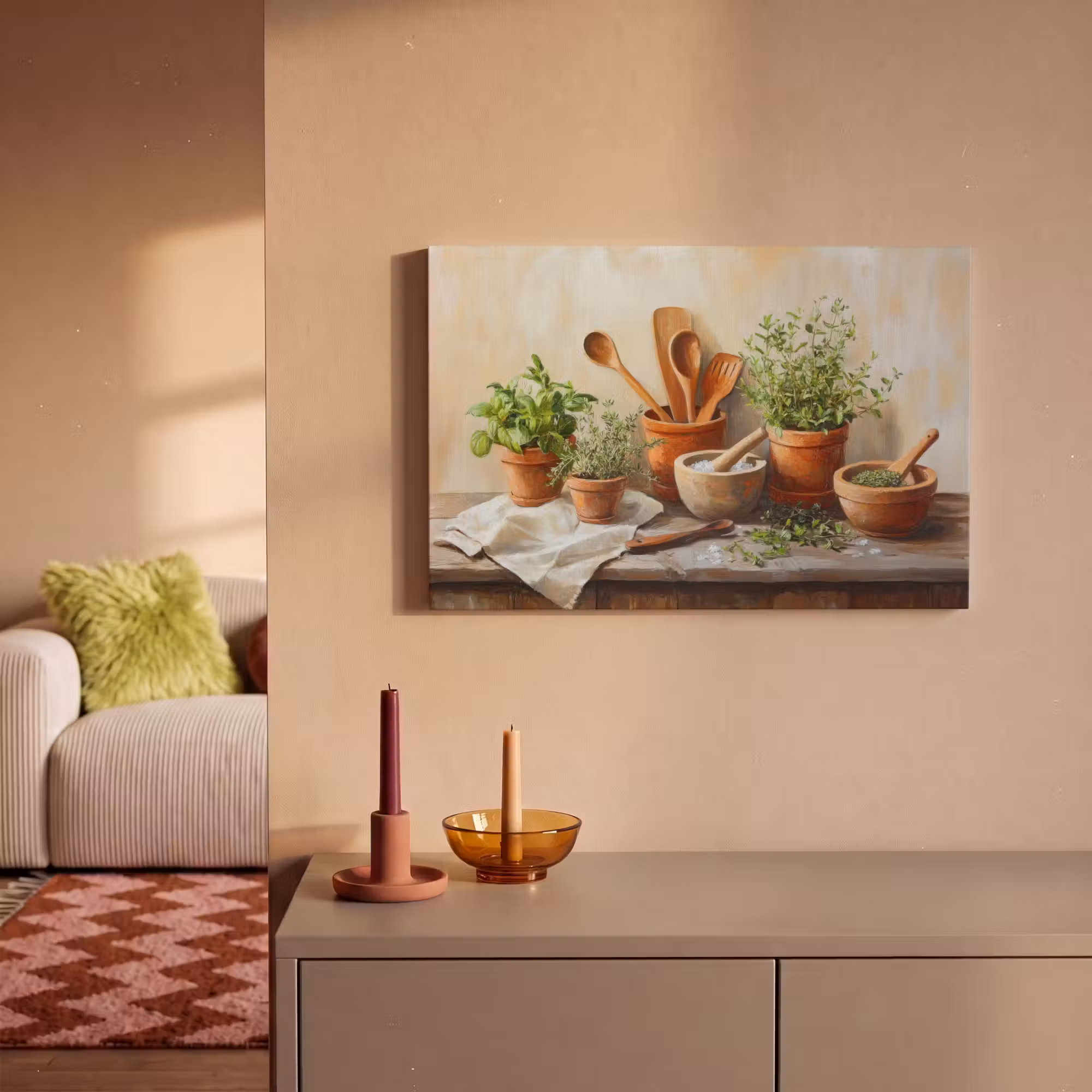 Canvas Print - Pots - Herbs - Wood