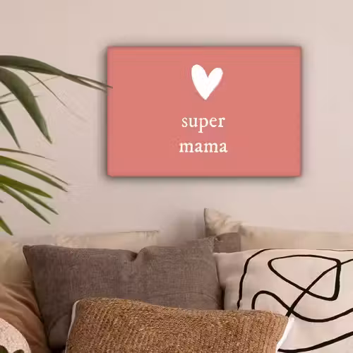 Presentje voor Moederdag super mama roze/wit canvas 2cm klein -sfeer1