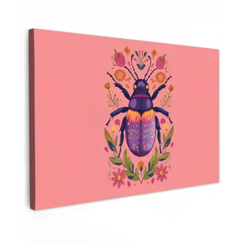 Paars - Kever - Stipjes - Bloemen canvas 2cm klein -z3d