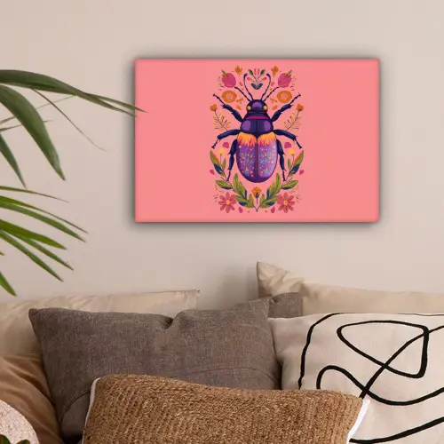 Paars - Kever - Stipjes - Bloemen canvas 2cm klein -sfeer1