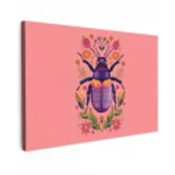 Paars - Kever - Stipjes - Bloemen canvas 2cm klein -z3d