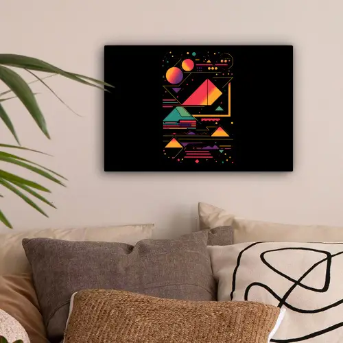 Piramides - Cirkels - Neonkleuren - Geometrisch canvas 2cm klein -sfeer1
