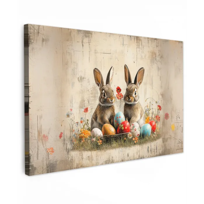 Konijnen - Bloemen - Eieren canvas 2cm klein -z3d