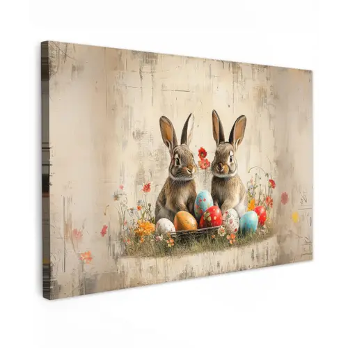 Konijnen - Bloemen - Eieren canvas 2cm klein -z3d