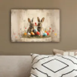 Konijnen - Bloemen - Eieren canvas 2cm klein -sfeer3