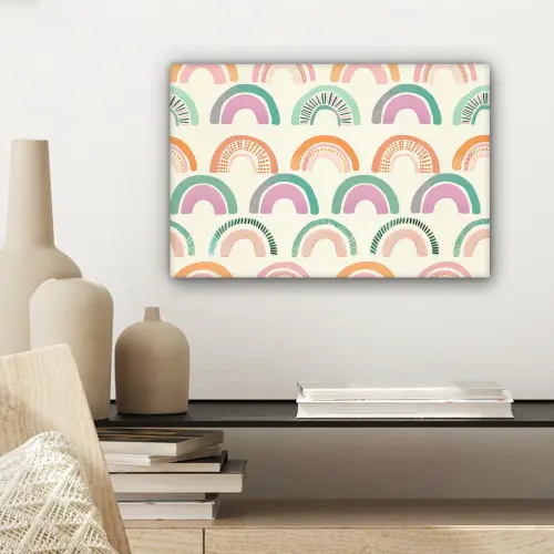 Regenboog - Zachte tinten - Strepen - Stippen canvas 2cm klein -sfeer6
