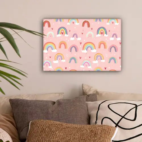 Regenboog - Patroon - Pastel - Handgetekend canvas 2cm klein -sfeer1