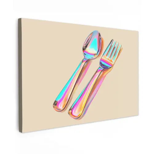 Regenboog - Lepel - Vork canvas 2cm klein -z3d