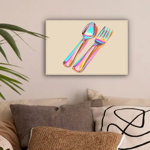 Regenboog - Lepel - Vork canvas 2cm klein -sfeer1