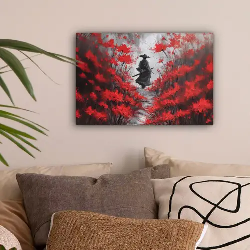 Rode bloemen - mistig - Man canvas 2cm klein -sfeer1