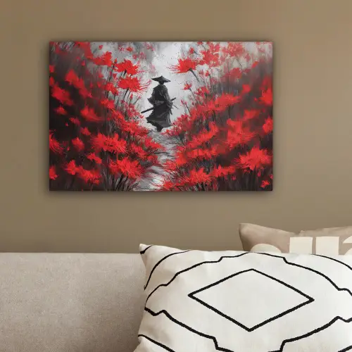 Rode bloemen - mistig - Man canvas 2cm klein -sfeer3