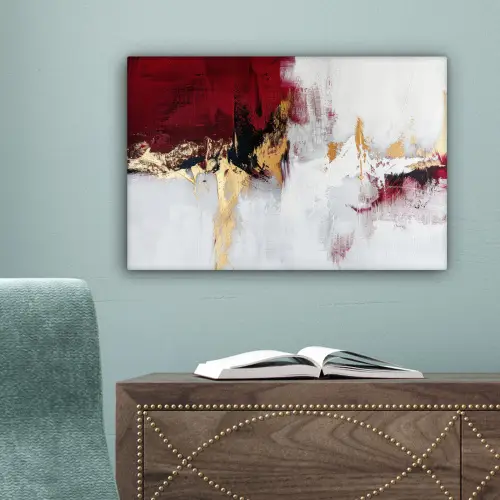 Rood - Marmer - Abstract - Goud - Modern canvas 2cm klein -sfeer4