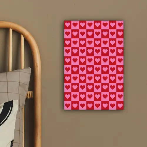 Rood - Roze - Schaakbord - Valentijn canvas 2cm klein -sfeer3