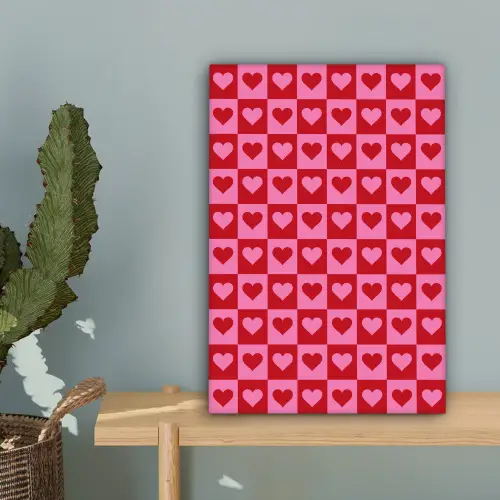 Rood - Roze - Schaakbord - Valentijn canvas 2cm klein -sfeer4