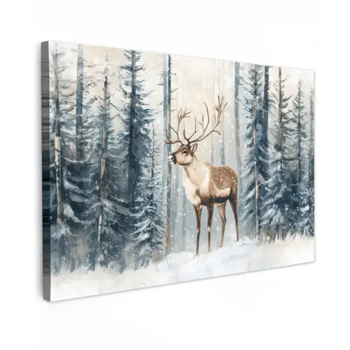 Rendier - Sneeuw - Woud - Wit canvas 2cm klein -z3d