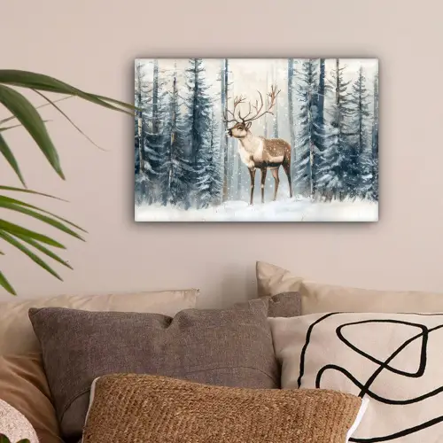 Rendier - Sneeuw - Woud - Wit canvas 2cm klein -sfeer1
