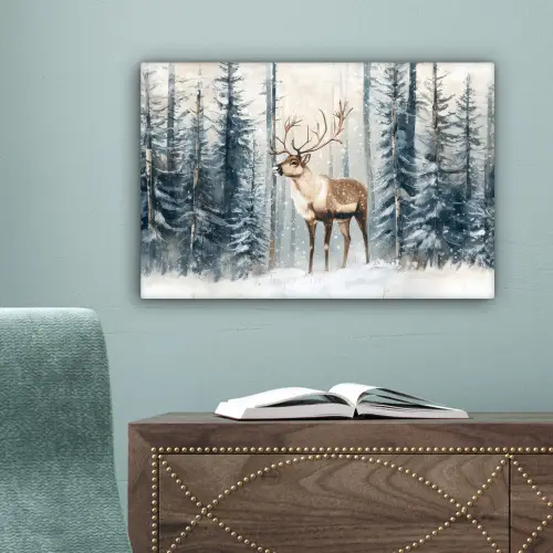 Rendier - Sneeuw - Woud - Wit canvas 2cm klein -sfeer4