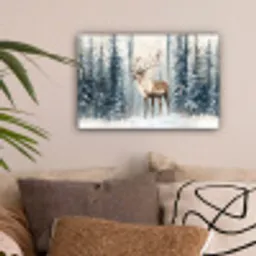 Rendier - Sneeuw - Woud - Wit canvas 2cm klein -sfeer1