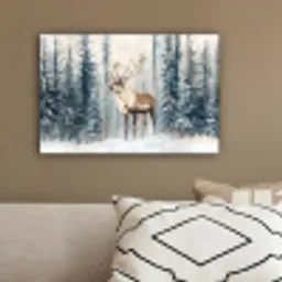 Rendier - Sneeuw - Woud - Wit canvas 2cm klein -sfeer3