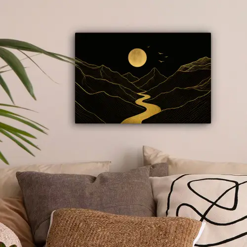 Rivier - Goud - Maan - Vogels canvas 2cm klein -sfeer1