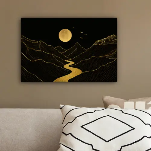 Rivier - Goud - Maan - Vogels canvas 2cm klein -sfeer3