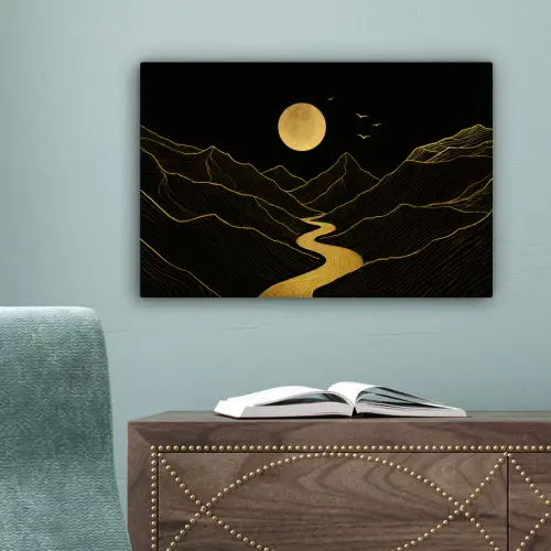 Rivier - Goud - Maan - Vogels canvas 2cm klein -sfeer4