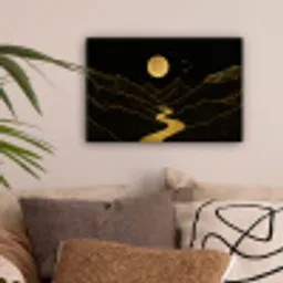Rivier - Goud - Maan - Vogels canvas 2cm klein -sfeer1