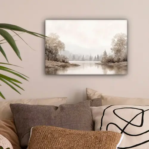 Rivierlandschap - Minimalistisch - Aardetinten canvas 2cm klein -sfeer1