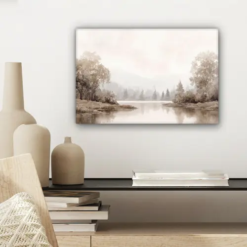 Rivierlandschap - Minimalistisch - Aardetinten canvas 2cm klein -sfeer6
