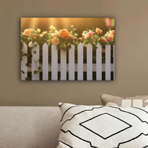 Rozen - Hek - Zonlicht canvas 2cm klein -sfeer3