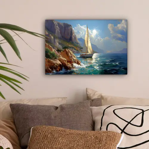 Zeilschip - Zee - Rotsen - Wolken canvas 2cm klein -sfeer1