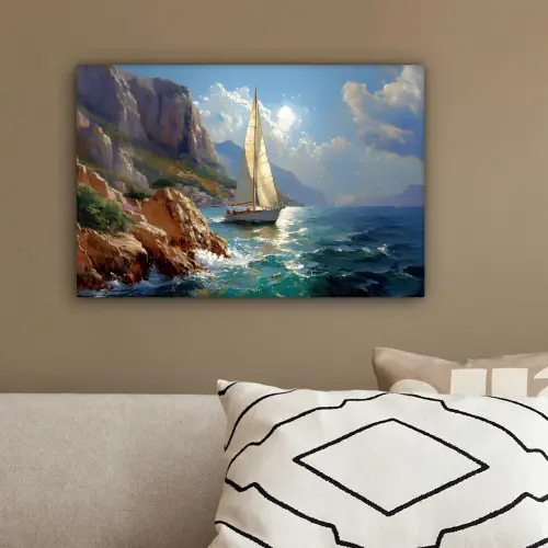 Zeilschip - Zee - Rotsen - Wolken canvas 2cm klein -sfeer3