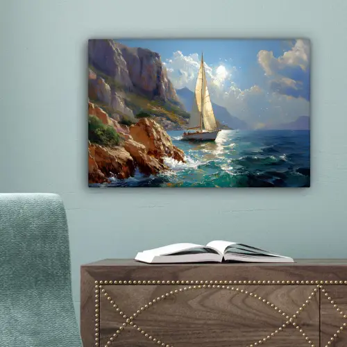 Zeilschip - Zee - Rotsen - Wolken canvas 2cm klein -sfeer4