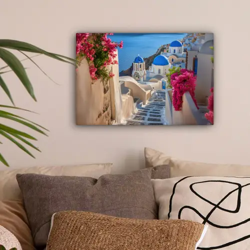 Santorini - Bloemen - Griekenland canvas 2cm klein -sfeer1