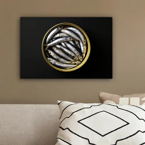Sardines - Vissen - Rond - Zwart canvas 2cm klein -sfeer3