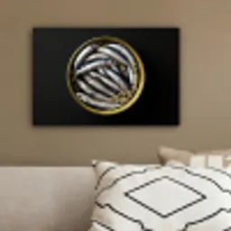 Sardines - Vissen - Rond - Zwart canvas 2cm klein -sfeer3