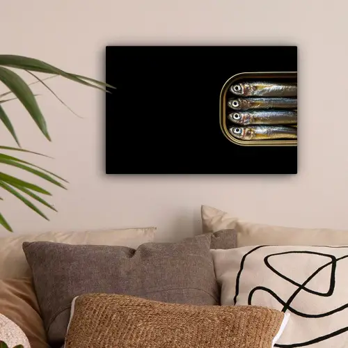 Sardines - Blik - Zwart - Vissen canvas 2cm klein -sfeer1